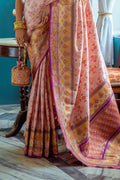 Pink Banarasi Silk Saree With Blouse Piece