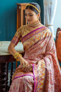 Pink Banarasi Silk Saree With Blouse Piece