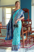 Turquoise Blue Banarasi Silk Saree With Blouse Piece