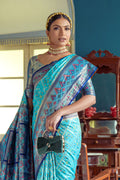 Turquoise Blue Banarasi Silk Saree With Blouse Piece