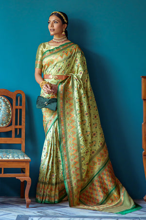 Pista Green Banarasi Silk Saree With Blouse Piece