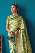 Pista Green Banarasi Silk Saree With Blouse Piece