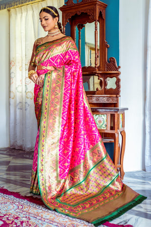 Pink Banarasi Silk Saree With Blouse Piece