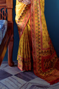 Yellow Banarasi Silk Saree With Blouse Piece