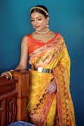 Yellow Banarasi Silk Saree With Blouse Piece