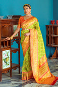 Lime Green Banarasi Silk Saree With Blouse Piece