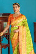 Lime Green Banarasi Silk Saree With Blouse Piece