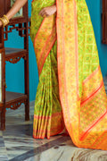 Lime Green Banarasi Silk Saree With Blouse Piece