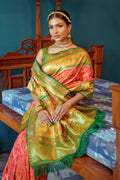 Lime Green Banarasi Silk Saree With Blouse Piece