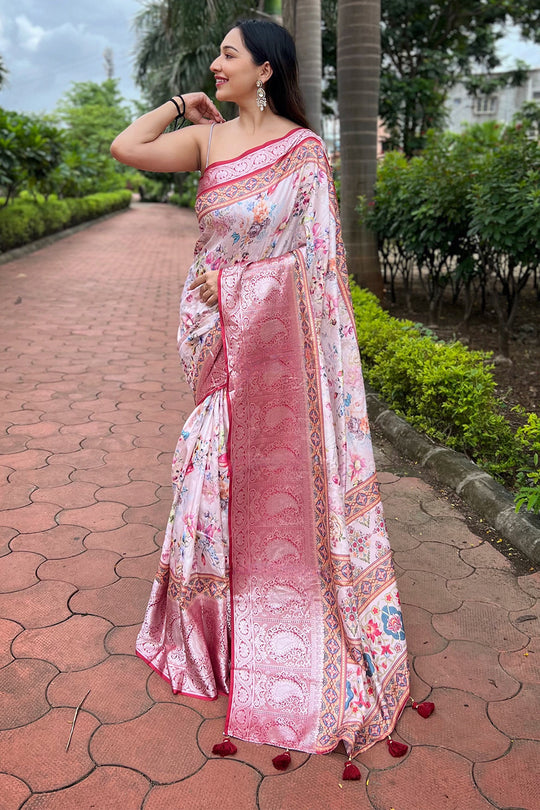 Cream Tusser Silk Saree with Cream Blouse Piece