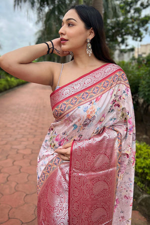 Cream Tusser Silk Saree with Cream Blouse Piece