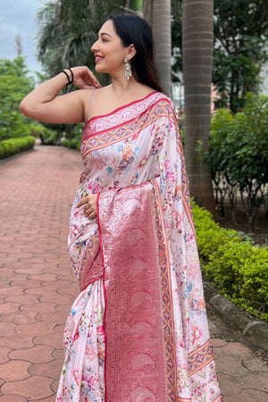 Cream Tusser Silk Saree with Cream Blouse Piece