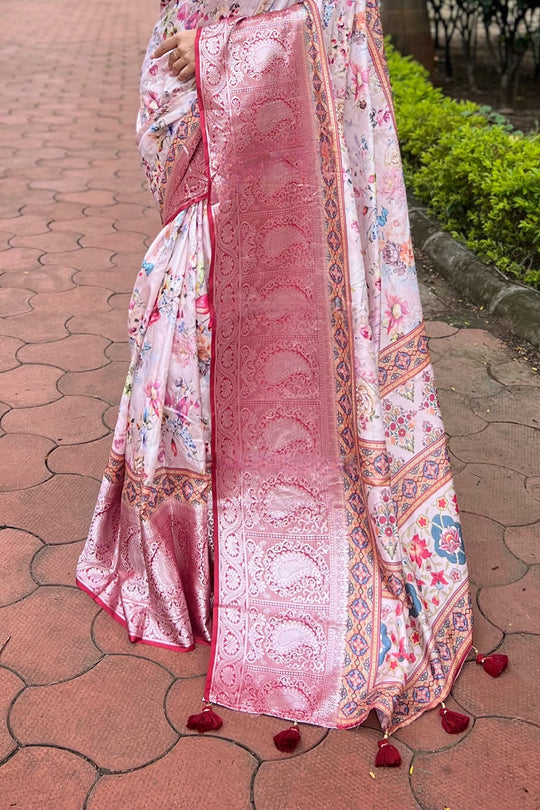 Cream Tusser Silk Saree with Cream Blouse Piece