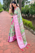 Green Tusser Silk Saree with Green Blouse Piece