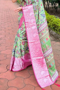 Green Tusser Silk Saree with Green Blouse Piece