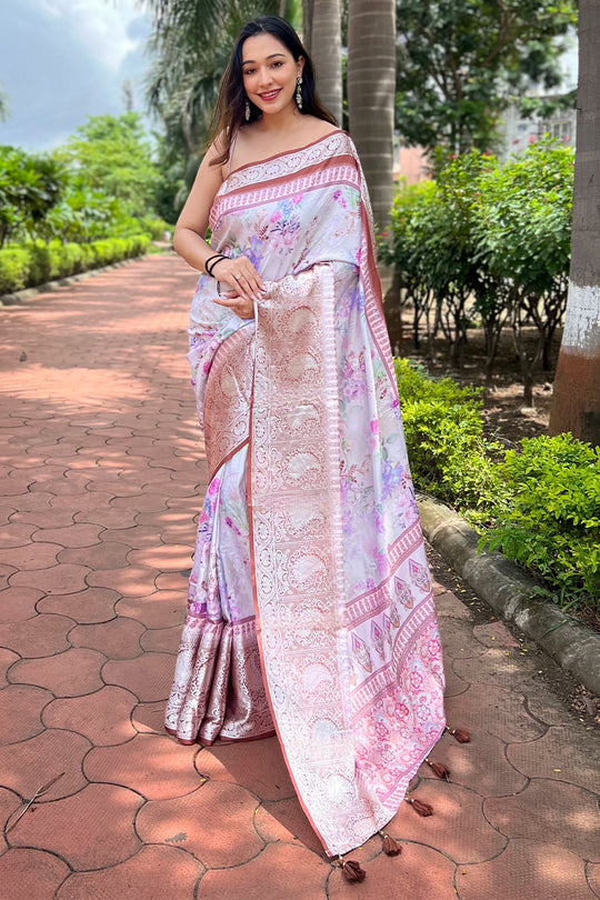 Grey Tusser Silk Saree with Grey Blouse Piece
