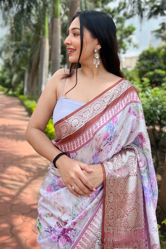 Grey Tusser Silk Saree with Grey Blouse Piece