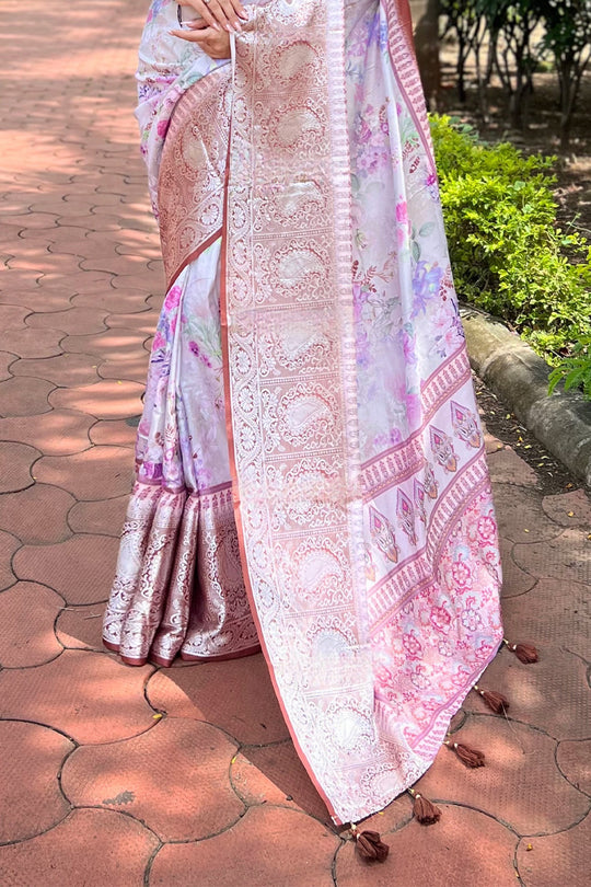 Grey Tusser Silk Saree with Grey Blouse Piece