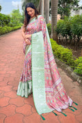 Pink Tusser Silk Saree with Pink Blouse Piece