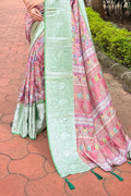 Pink Tusser Silk Saree with Pink Blouse Piece