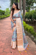 Sky Blue Tusser Silk Saree with Sky Blouse Piece