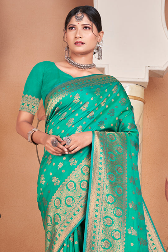 Teal Green Banarasi Saree