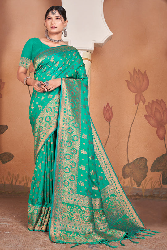 Teal Green Banarasi Saree
