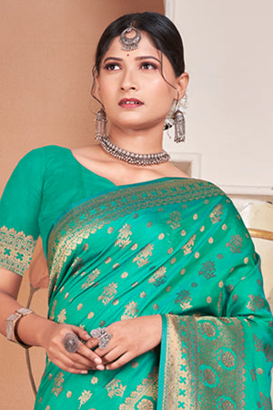 Teal Green Banarasi Saree