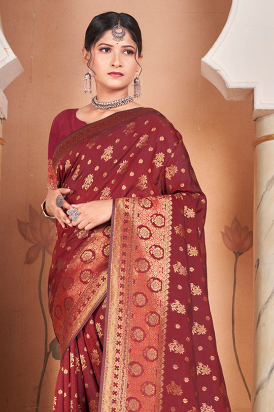 Dark Brown Banarasi Saree