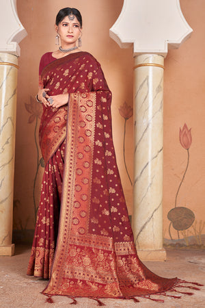 Dark Brown Banarasi Saree