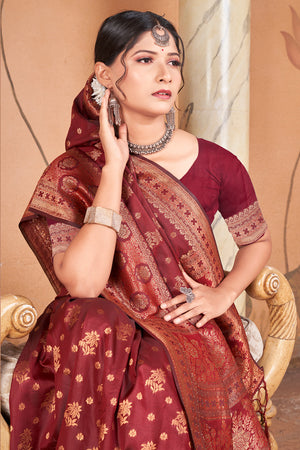 Dark Brown Banarasi Saree