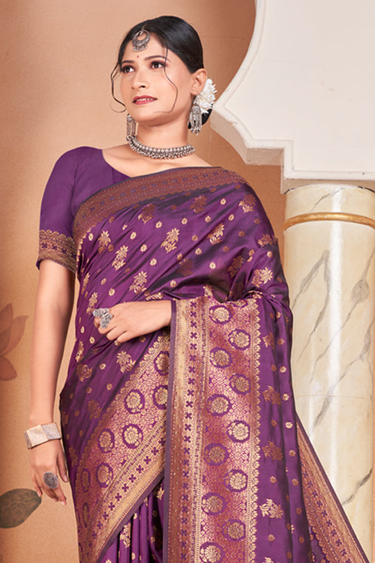 Magenta Violet Banarasi Saree