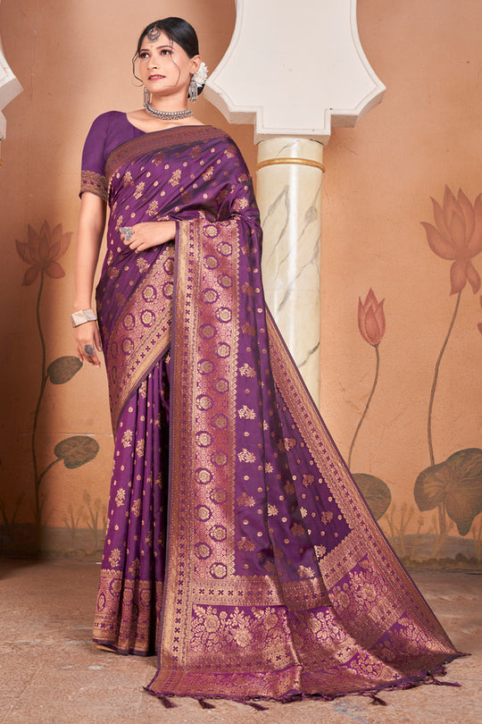Magenta Violet Banarasi Saree