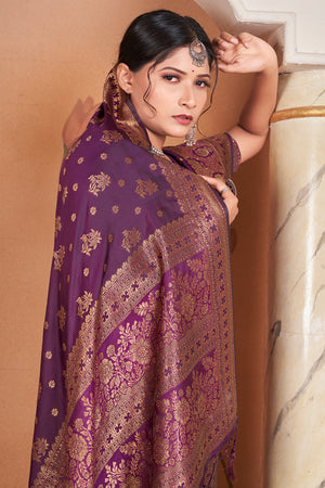 Magenta Violet Banarasi Saree