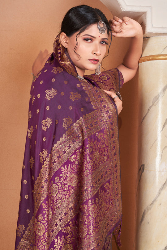 Magenta Violet Banarasi Saree