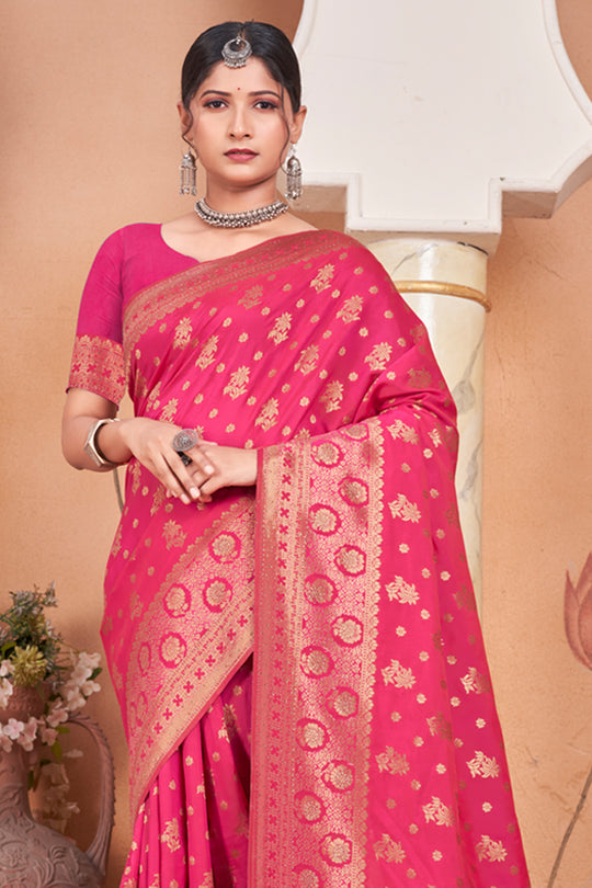 Hot Pink Banarasi Saree