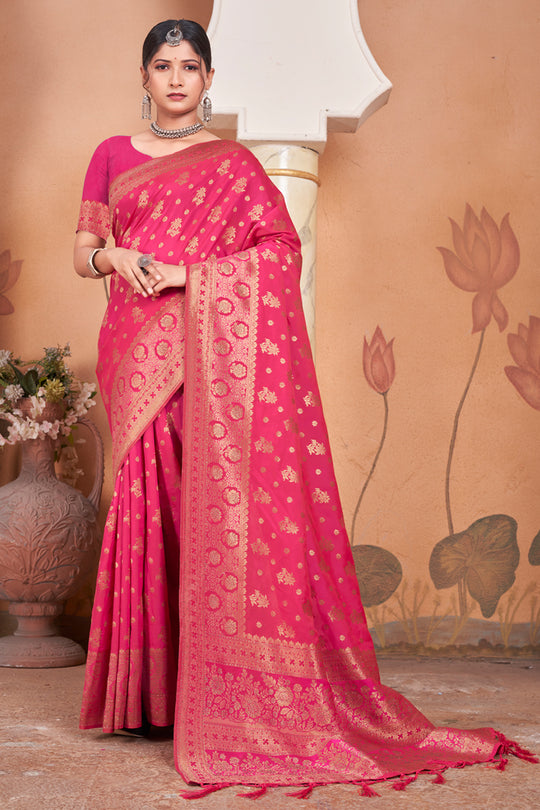 Hot Pink Banarasi Saree