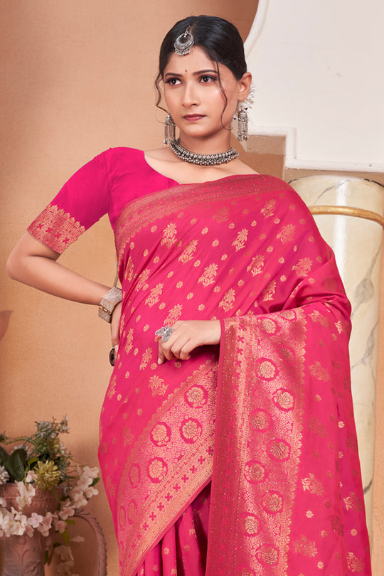 Hot Pink Banarasi Saree