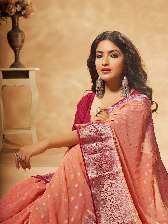 Georgette Banarasi Silk Saree With Blouse Piece