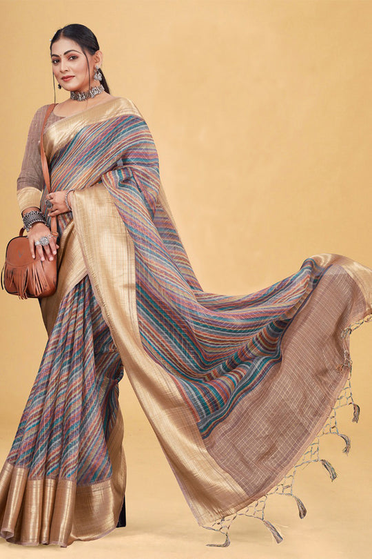 Grey Organza Saree With Blouse Piece
