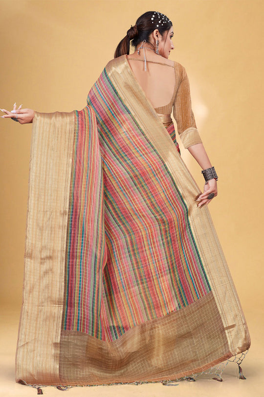 Pink Organza Saree With Blouse Piece