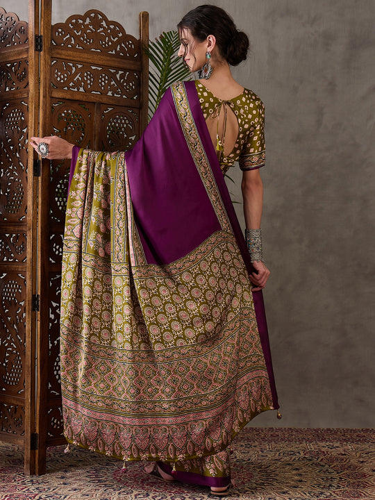 Wine Semi Modal Saree With Blouse Piece
