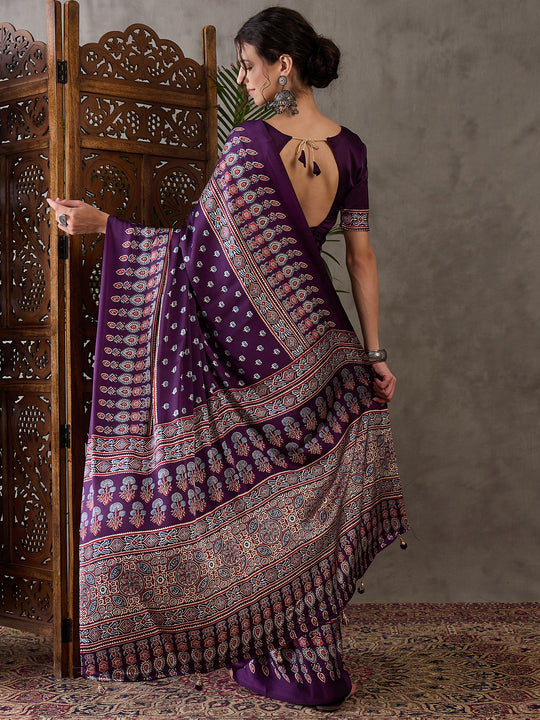 Purple Semi Modal Saree With Blouse Piece