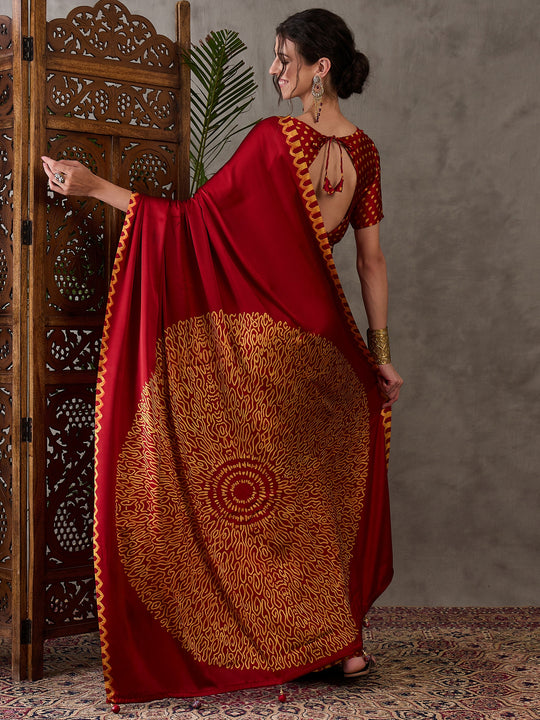 Red Semi Modal Saree With Blouse Piece