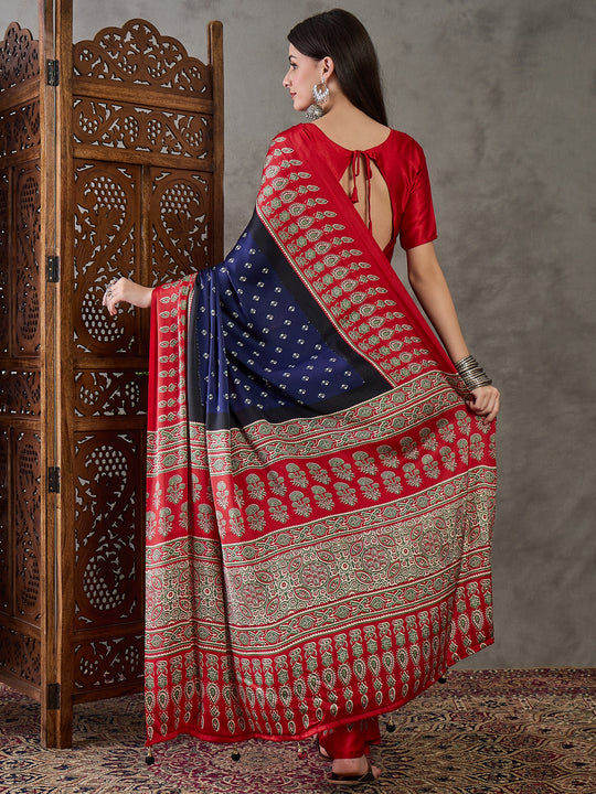 Blue Semi Modal Saree With Blouse Piece