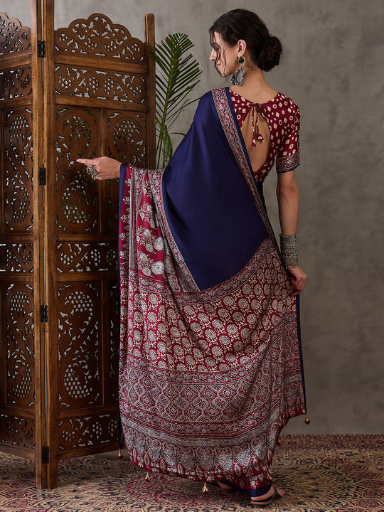 Blue Semi Modal Saree With Blouse Piece
