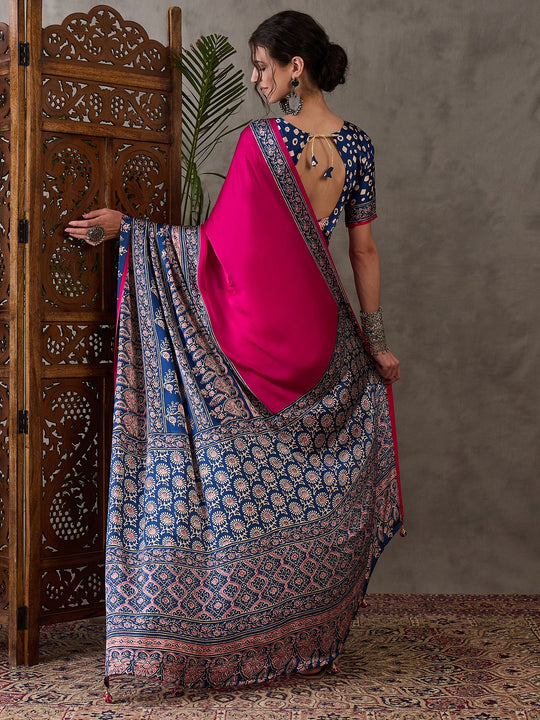 Pink Semi Modal Saree With Blouse Piece