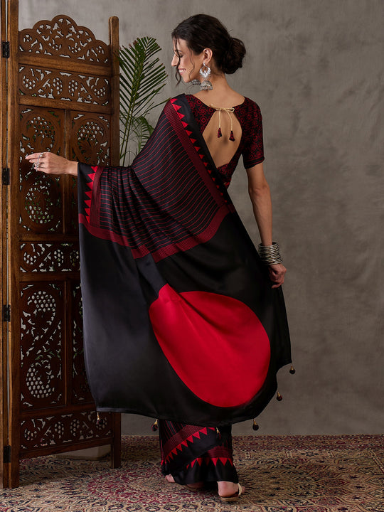 Black Semi Modal Saree With Blouse Piece