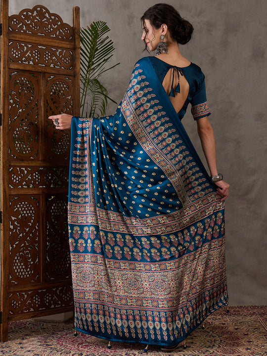 Rama Semi Modal Saree With Blouse Piece