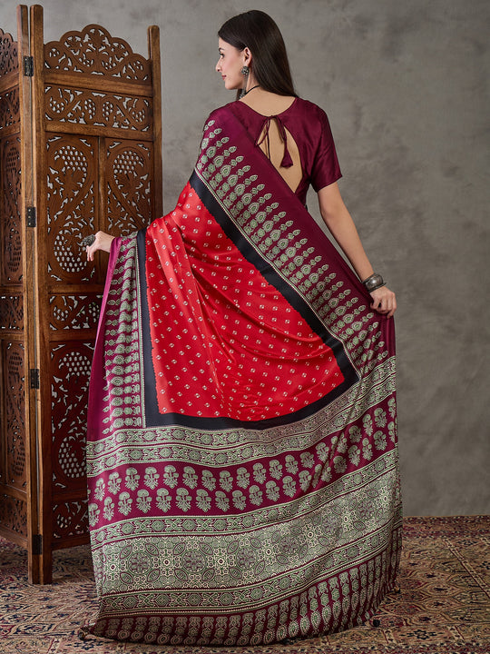 Red Semi Modal Saree With Blouse Piece